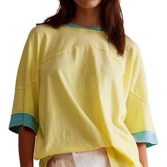 Amazon Trendy Casual Twofer T-shirt Top Womens XL Yellow/Green - Picture 1 of 6